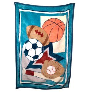Lambs & Ivy Football Basketball Baseball Soccer Sports Blanket 43" X 30"